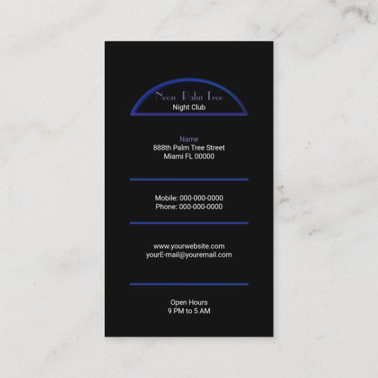 Carte De Visite Palmiers de Néon (Dos)