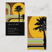 Carte De Visite Palmiers Tropical Retro Beach Sunset Stripes Mod (Devant / Derrière)