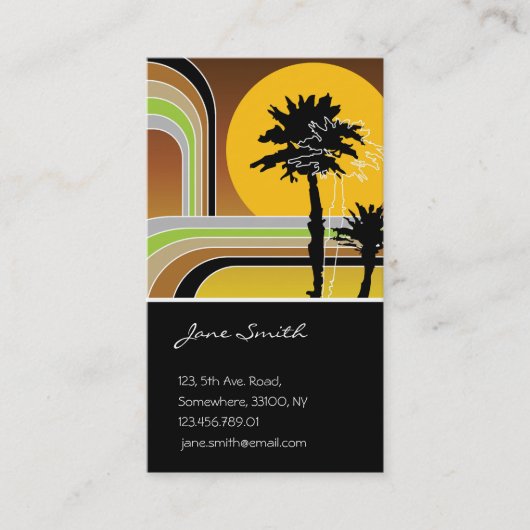 Carte De Visite Palmiers Tropical Retro Beach Sunset Stripes Mod (Devant)