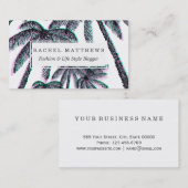 Carte De Visite Palmiers tropicaux dans le noir turquoise rose (Devant / Derrière)