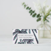 Carte De Visite Palmiers tropicaux dans le noir turquoise rose (Debout devant)