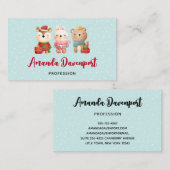 Carte De Visite Pals de Noël - Ours de rennes et lapin (Devant / Derrière)