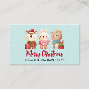 Carte De Visite Pals de Noël - Ours de rennes et lapin