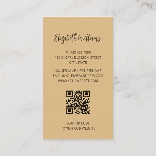 Carte De Visite Pampas Grass Beige Sepia Photo | Code QR (Dos)