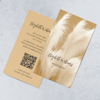 Carte De Visite Pampas Grass Beige Sepia Photo | Code QR