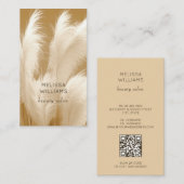Carte De Visite Pampas Grass Beige Sepia Photo | QR Code (Devant / Derrière)