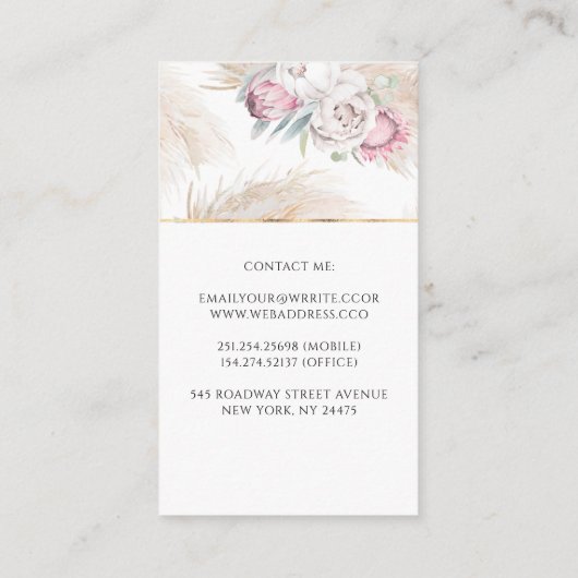 Carte De Visite Pampas Grass et King Protea Flower Élégant exotiqu (Dos)