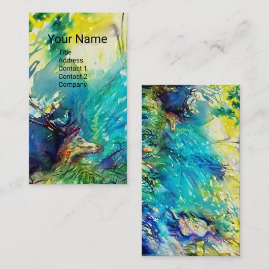 CARTE DE VISITE PAN JOUER FLUTE ET CERF EN BOIS VERT (Devant / Derrière)