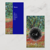 Carte De Visite PAN, OLIVE ARBRE ET CHAMPS POPPY monogramme, bleu (Devant / Derrière)