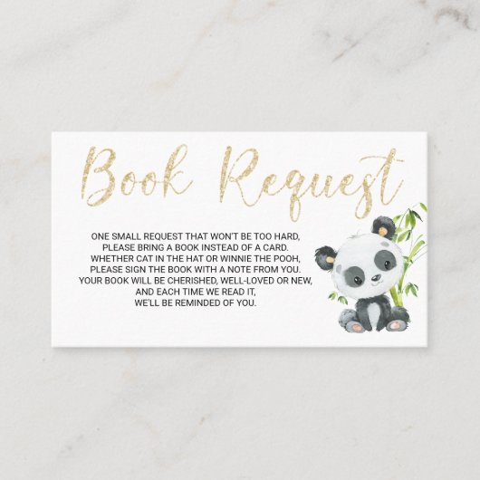 Carte De Visite Panda Book Demande Card pour Baby shower Anniversa (Devant)