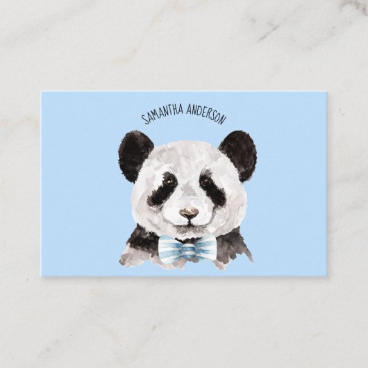 Carte De Visite Panda D'Aquarelle Moderne Avec Nom Et Bleu Pastel (Devant)