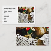 Carte De Visite Panier à coudre avec fil et dentelle (Devant / Derrière)