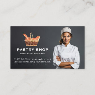Carte De Visite Panier de Baguettes   Femme Chef Souriante