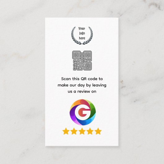 Carte De Visite Panneau de table Google Reviews | Socle de code QR (Devant)