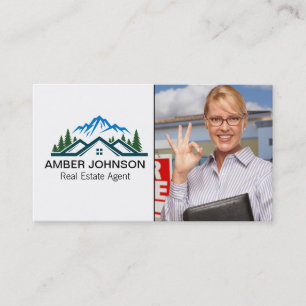 Carte De Visite Panneau de vente d'un agent immobilier Femme d'a