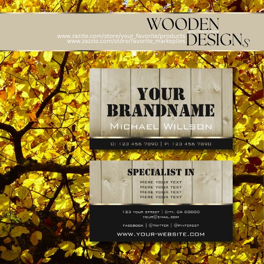 Carte De Visite Panneaux en bois Brown clair Grain Chic