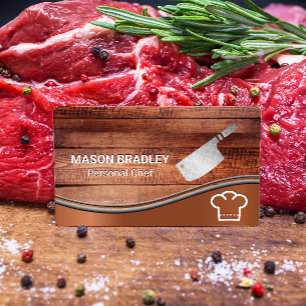 Carte De Visite Panneaux en bois   Chef Casquette et couteau