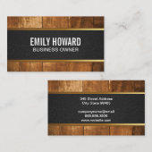 Carte De Visite Panneaux en bois | Découpe en cuir noir (Devant / Derrière)