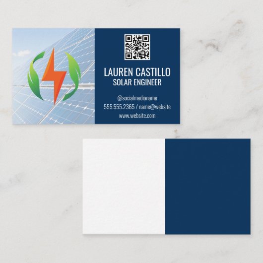 Carte De Visite Panneaux solaires | Code QR | Logo énergie propre (Devant / Derrière)