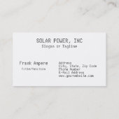 Carte De Visite Panneaux solaires Énergie durable (Dos)