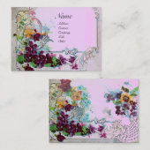 Carte De Visite Pansies ROMANTICA, Violets, Panier Floral d'hiver (Devant / Derrière)
