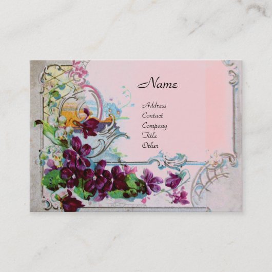 Carte De Visite Pansies ROMANTICA, Violets, Panier Floral d'hiver (Devant)