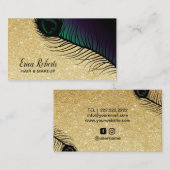 Carte De Visite Paon chic de parties scintillantes d'or de salon (Devant / Derrière)