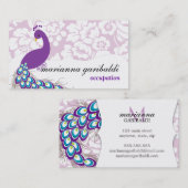 Carte De Visite Paon moderne élégant de pourpre de damassé (Devant / Derrière)