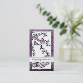 Carte De Visite Paon noir, violet et fleurs de cerisiers (Debout devant)