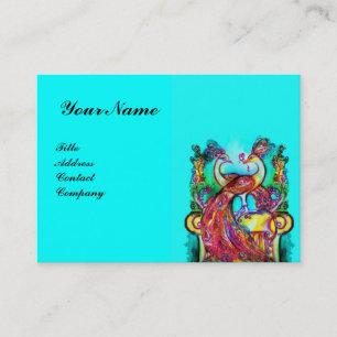 Carte De Visite PAONS AMOUREUX,rouge bleu turquoise