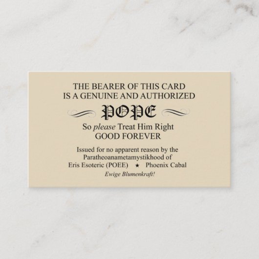 Carte De Visite Pape Card (version de Discordian de cabale de (Devant)
