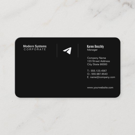 Carte De Visite Paper Airplane Logo | Simple Black (Devant)