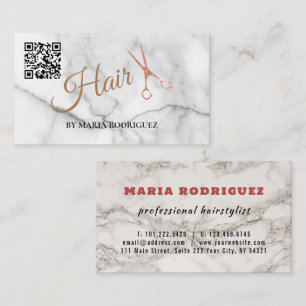 Carte De Visite Papeterie élégante et stylée Code QR Marbre Blanc