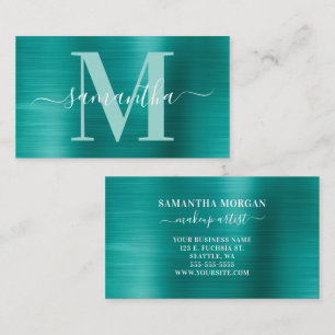 Carte De Visite Papier à en-tête Monogramme Aqua Sarcelle Brillant