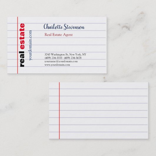 Carte De Visite Papier à liner Agent immobilier Moderne Plain (Devant / Derrière)