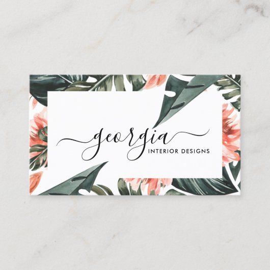 Carte De Visite Papier à signature aquarelle tropical (Devant)