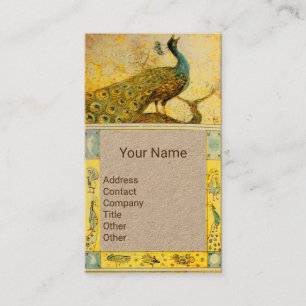 Carte De Visite Papier Craft Jaune Monogramme Paon Amour Mariage