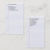 Carte De Visite papier de carnet (Devant / Derrière)