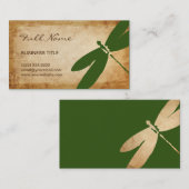 Carte De Visite Papier de parchemin de libellules vertes rustiques (Devant / Derrière)