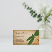 Carte De Visite Papier de parchemin de libellules vertes rustiques (Debout devant)