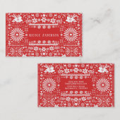 Carte De Visite Papier découpé blanc rouge Picado mexicain (Devant / Derrière)