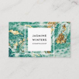 Carte De Visite Papier doré marbre turquoise aquarelle chic glamor