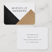 Carte De Visite Papier en cuir Faux noir géométrique Blanc (Devant / Derrière)