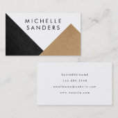Carte De Visite Papier en cuir Faux noir géométrique Blanc (Devant / Derrière)