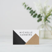 Carte De Visite Papier en cuir Faux noir géométrique Blanc (Debout devant)