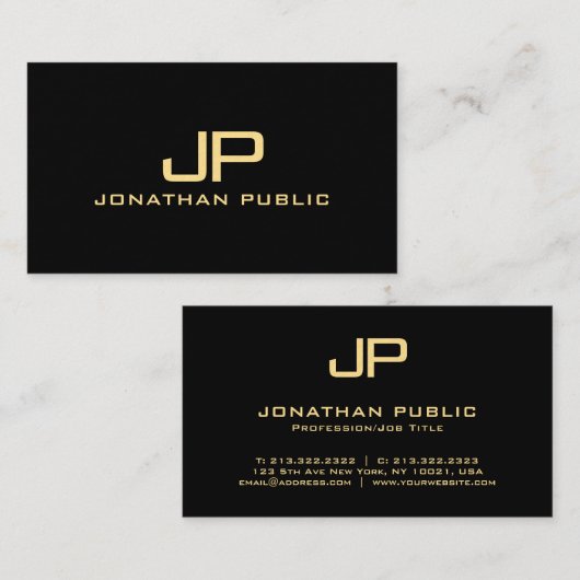 Carte De Visite Papier épais de luxe Monogram Black & Gold (Devant / Derrière)