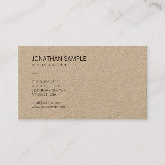 Carte De Visite Papier Kraft Brown Design moderne élégant Luxe (Devant)
