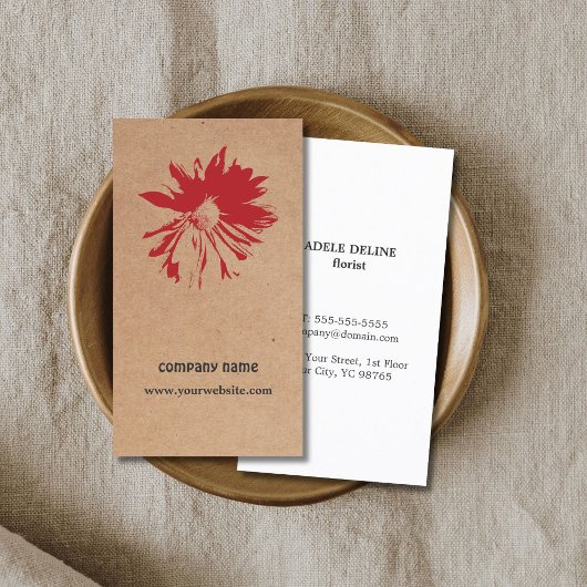 Carte De Visite Papier Kraft Brown unique Fleur rouge Design flora