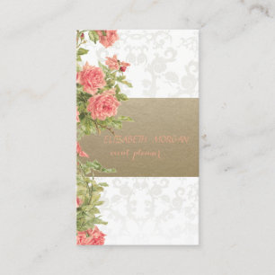 Carte De Visite Papier Kraft Brun Vintage, Dentelle, Roses