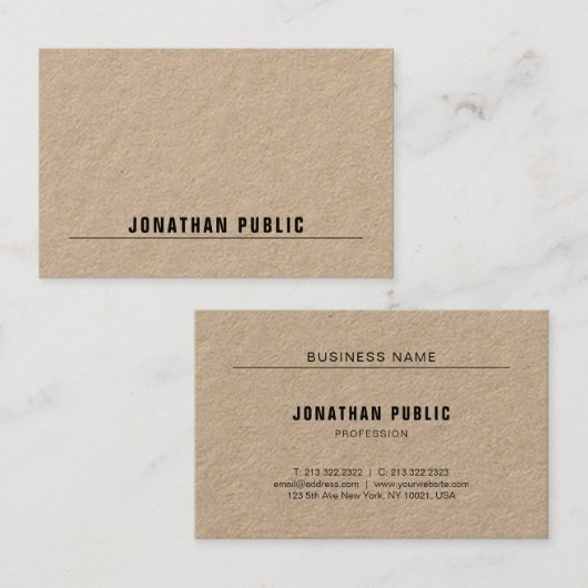 Carte De Visite Papier Kraft Élégant Réel Moderne Simple Minimalis (Devant / Derrière)
